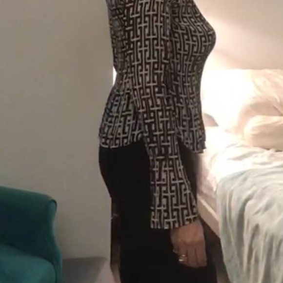 Crinkle black and white geometric print shirt M - Picture 3 of 8